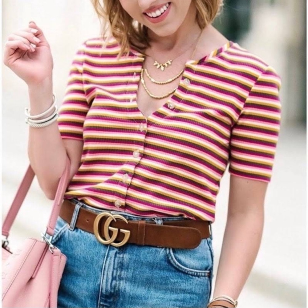 Anthropologie Maeve retro striped ribbed top